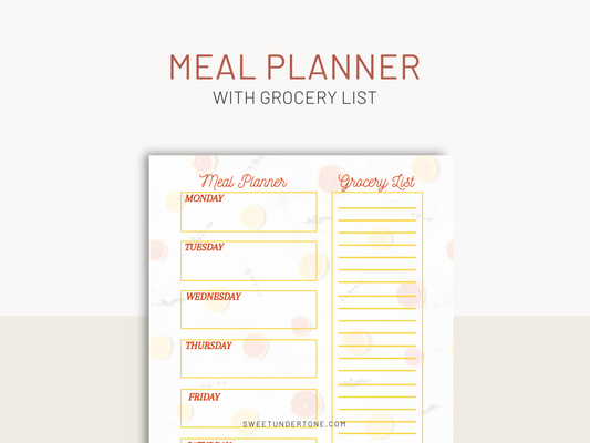 Weekly Meal Planner Printable with Grocery List