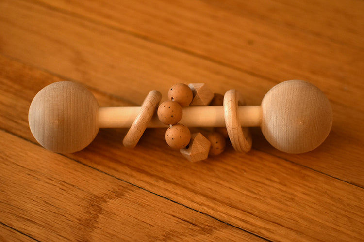 Wooden Rattle with wood and silicone rings