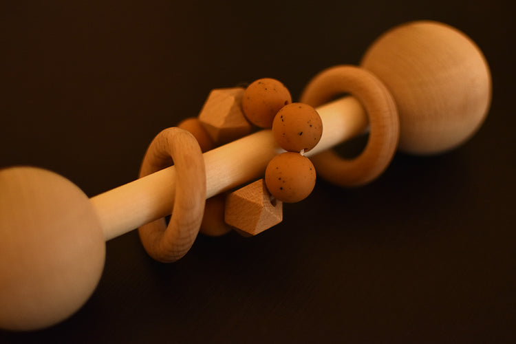 Wooden Rattle with wood and silicone rings